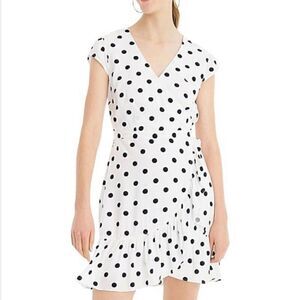 J. Crew White & Black Polka Dot Ruffle Front Dress Size 8 Tall